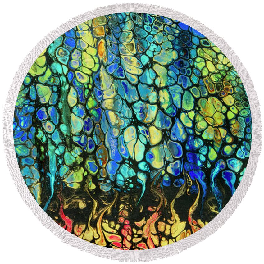 Abstract Round Beach Towel featuring the painting Dragon Pebbles by Lucy Arnold