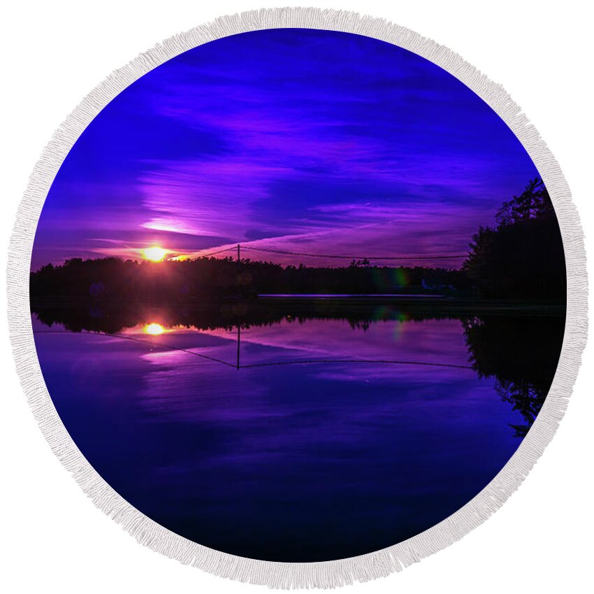 Sunset Round Beach Towel featuring the photograph Drama at Dusk by Linda Howes