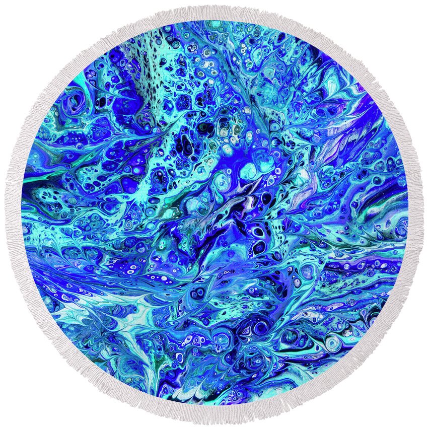 Poured Acrylics Round Beach Towel featuring the painting Dream in Purple and Green by Lucy Arnold