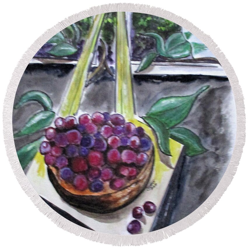 Fruit Round Beach Towel featuring the painting Dreams of Grapes by Clyde J Kell