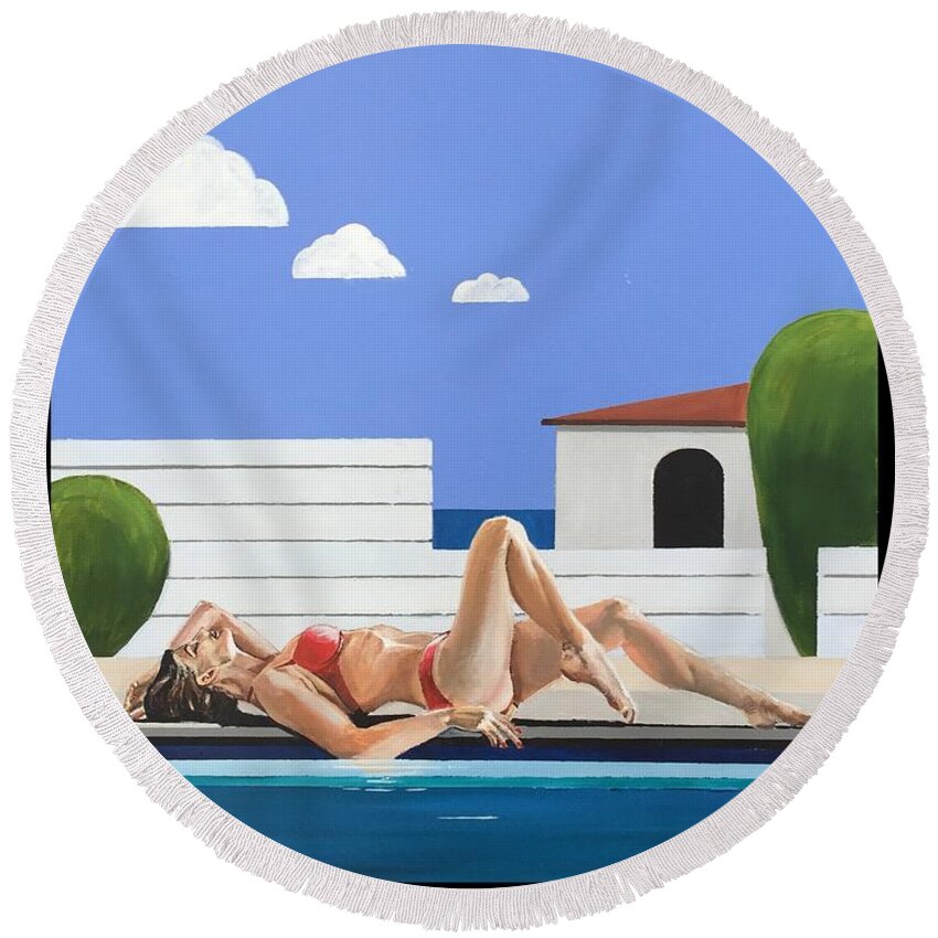 Fineart Round Beach Towel featuring the painting Dreams by Terence R Rogers