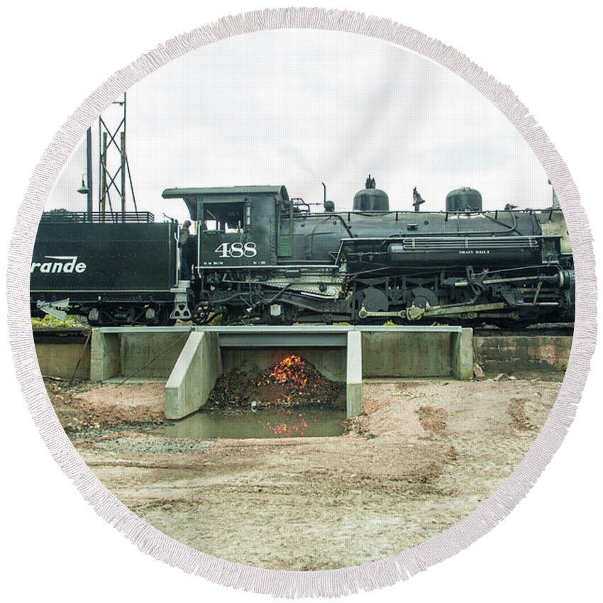 Railroad Round Beach Towel featuring the photograph Dropping the Fire by Tim Mulina