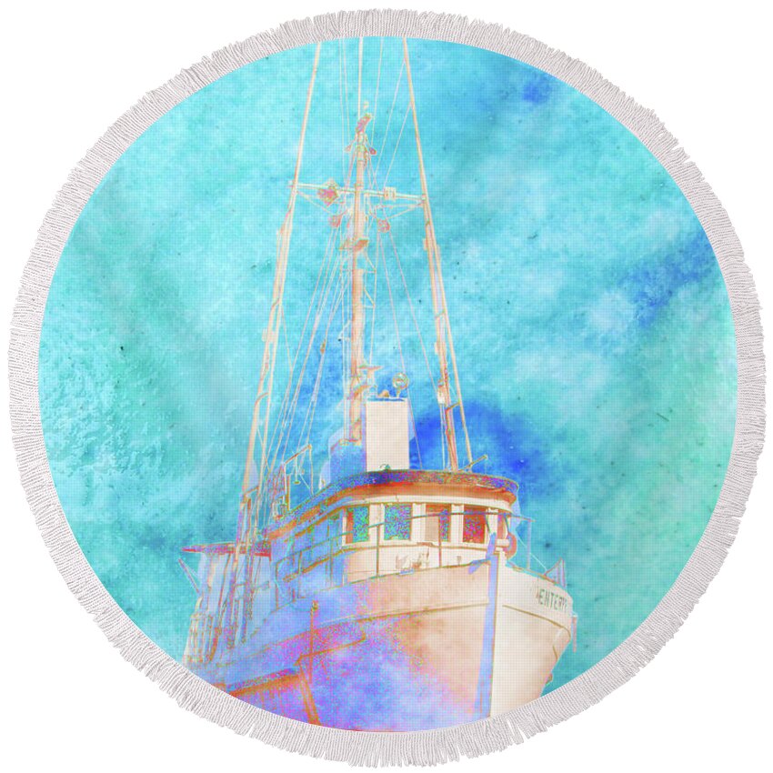  Round Beach Towel featuring the digital art Dry Docked Painted by Cathy Anderson