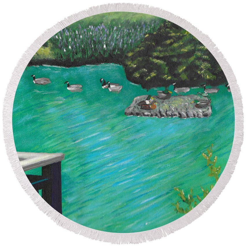 Canal Round Beach Towel featuring the painting Dundas Eco Park by David Bigelow