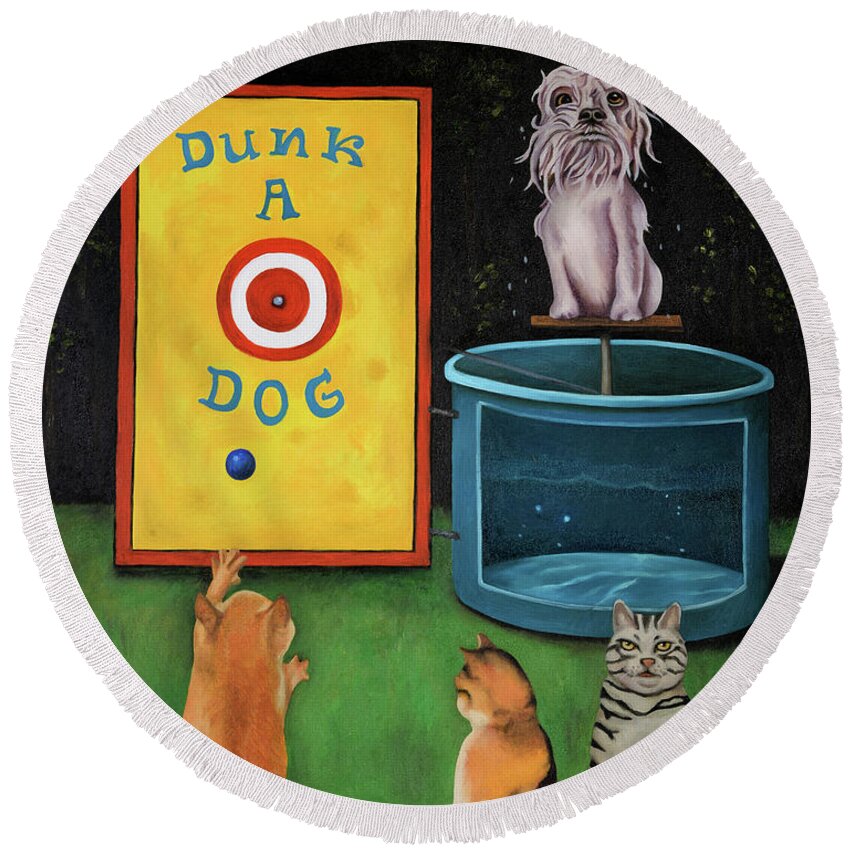 Dog Round Beach Towel featuring the painting Dunk A Dog by Leah Saulnier The Painting Maniac