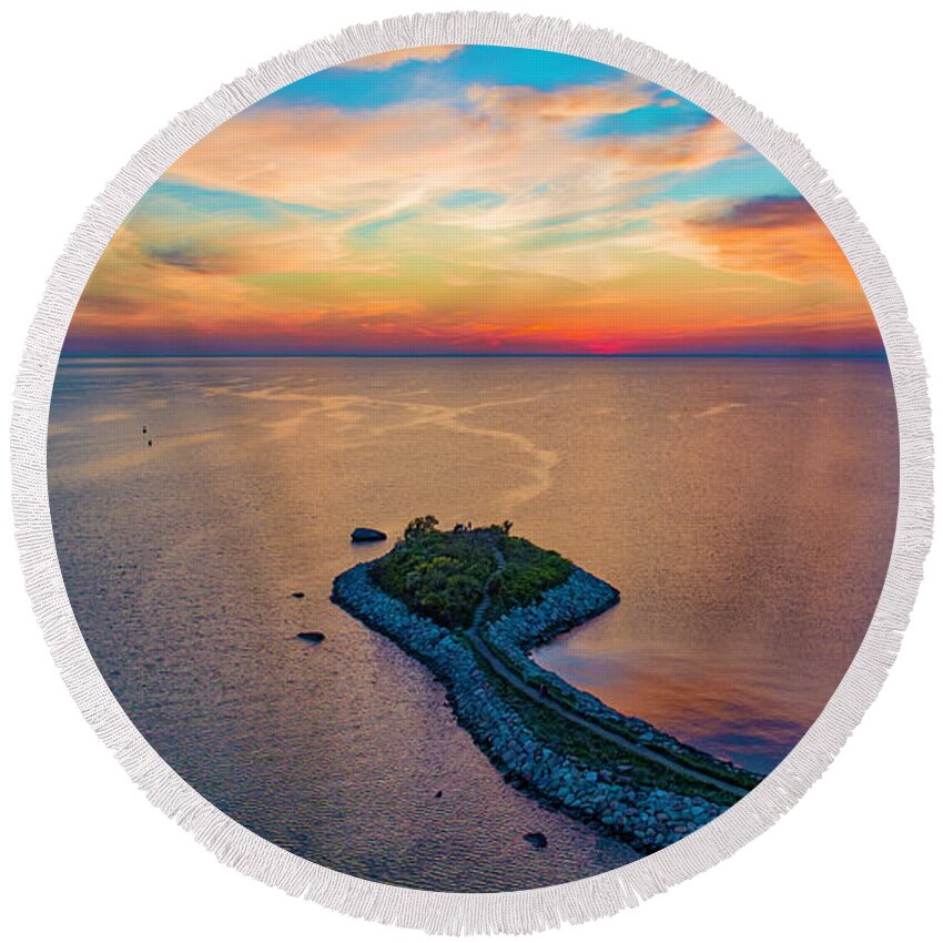 The Knob Round Beach Towel featuring the photograph Dusk at The Knob #1 by Veterans Aerial Media LLC
