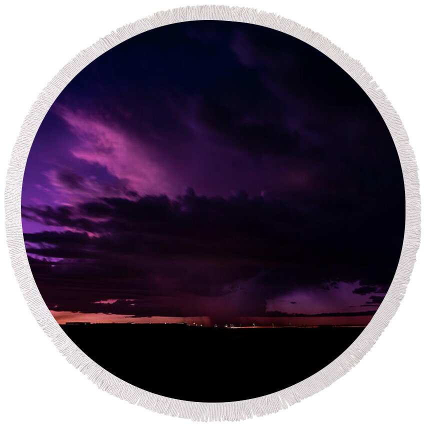 Thunderstorm Round Beach Towel featuring the photograph Dying Storm by Aaron Burrows