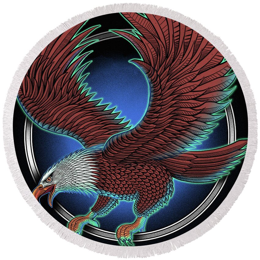 Round Beach Towel featuring the painting Eagle art by Gull G