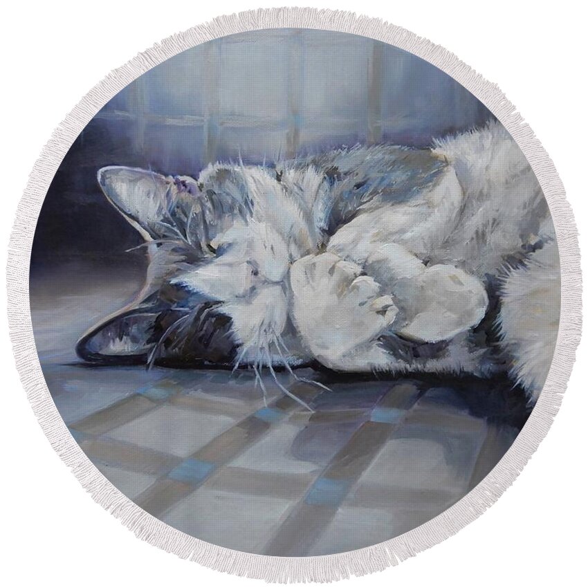 Feline Round Beach Towel featuring the painting Earl Grey by K M Pawelec