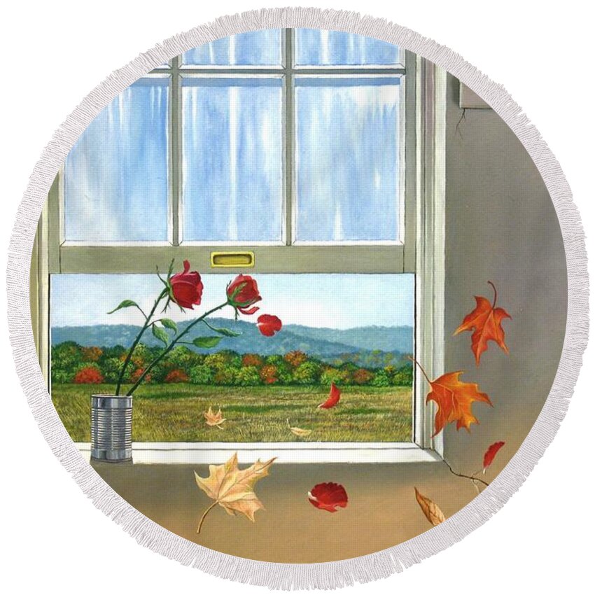 Rose Round Beach Towel featuring the painting Early Autumn Breeze by Christopher Shellhammer