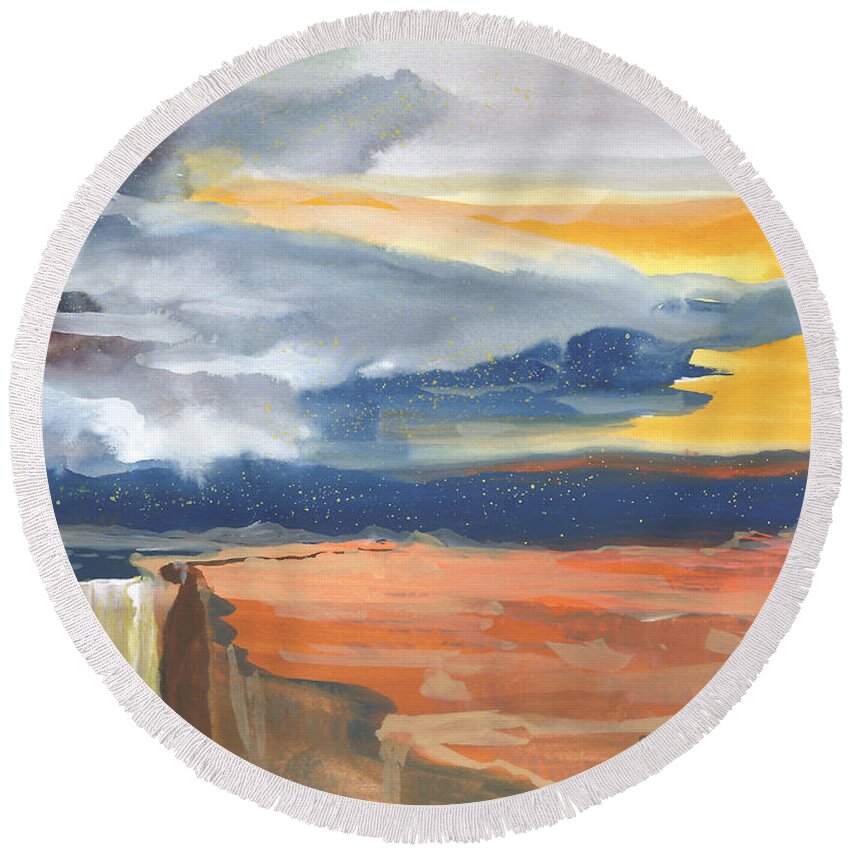 Early Round Beach Towel featuring the painting Early Canyon Sky by Sheri Jo Posselt