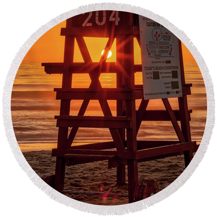 Sunset Round Beach Towel featuring the photograph Early Rise Lifegaurd by Dillon Kalkhurst