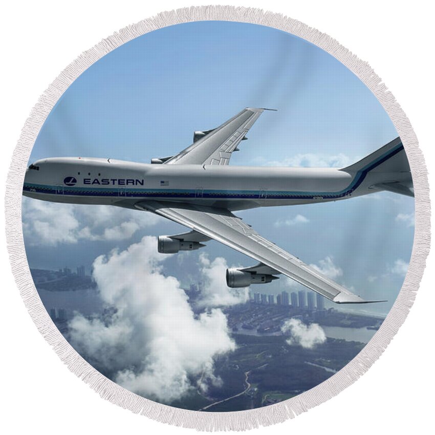 Eastern Airlines Round Beach Towel featuring the digital art Eastern Airlines Boeing 747 by Erik Simonsen