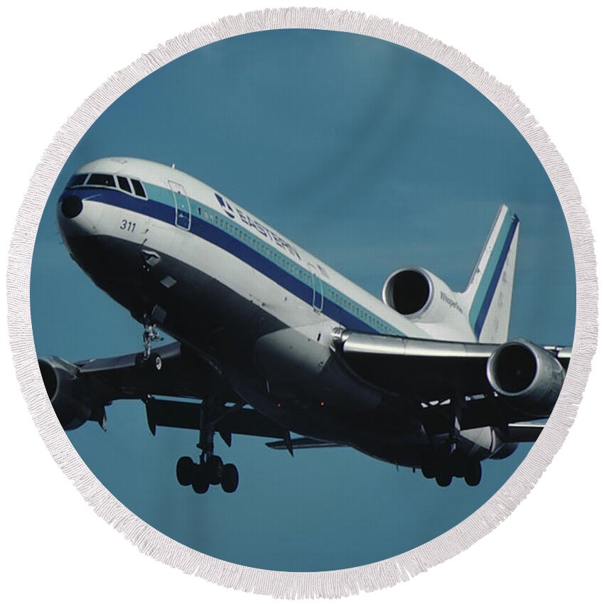 Eastern Airlines Round Beach Towel featuring the photograph Eastern L-1011 TriStar Whisperliner by Erik Simonsen