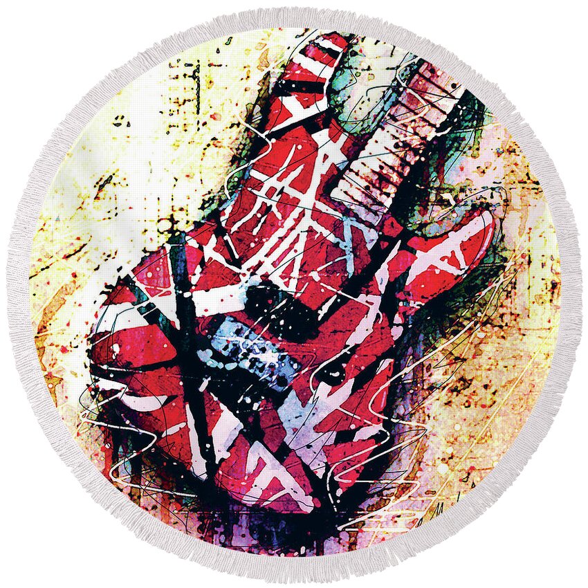 Guitar Round Beach Towel featuring the digital art Eddie's Guitar Variation 07 by Gary Bodnar