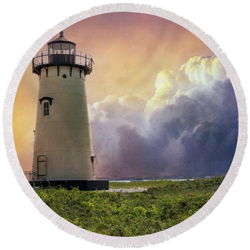 Photography Round Beach Towel featuring the digital art Edgartown Lighthouse 4 by Terry Davis