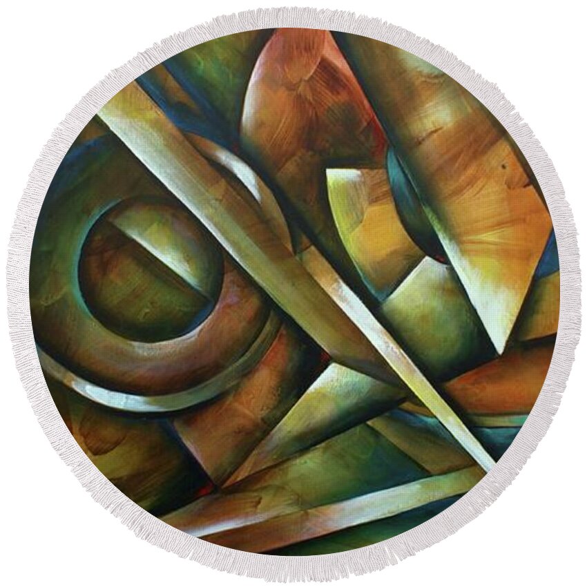 Geometric Round Beach Towel featuring the painting Edges by Michael Lang