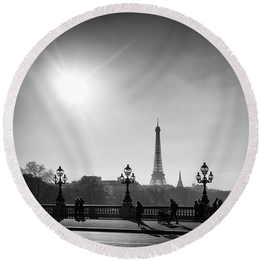 Eiffel Round Beach Towel featuring the photograph Eiffel Tower from Pont Alexandre 1 by Nigel R Bell