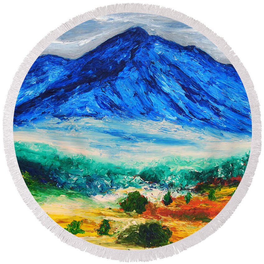 Nevado Round Beach Towel featuring the painting El Nevado de Toluca by Chiara Magni