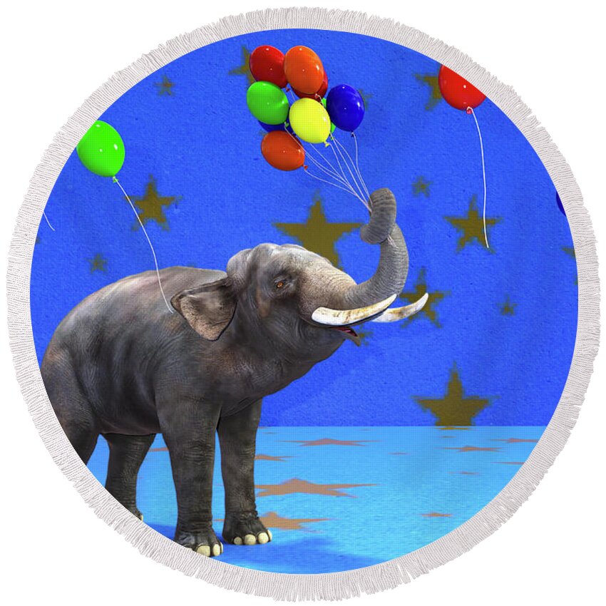Elephant Round Beach Towel featuring the digital art Elephant Celebration by Betsy Knapp