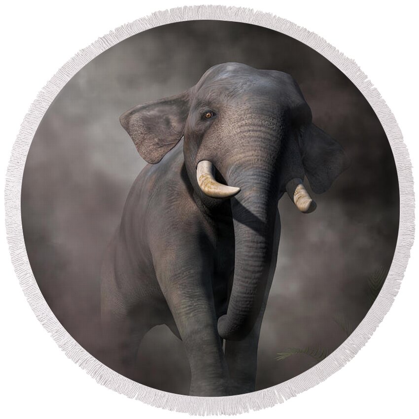 Elephant Round Beach Towel featuring the digital art Elephant by Daniel Eskridge