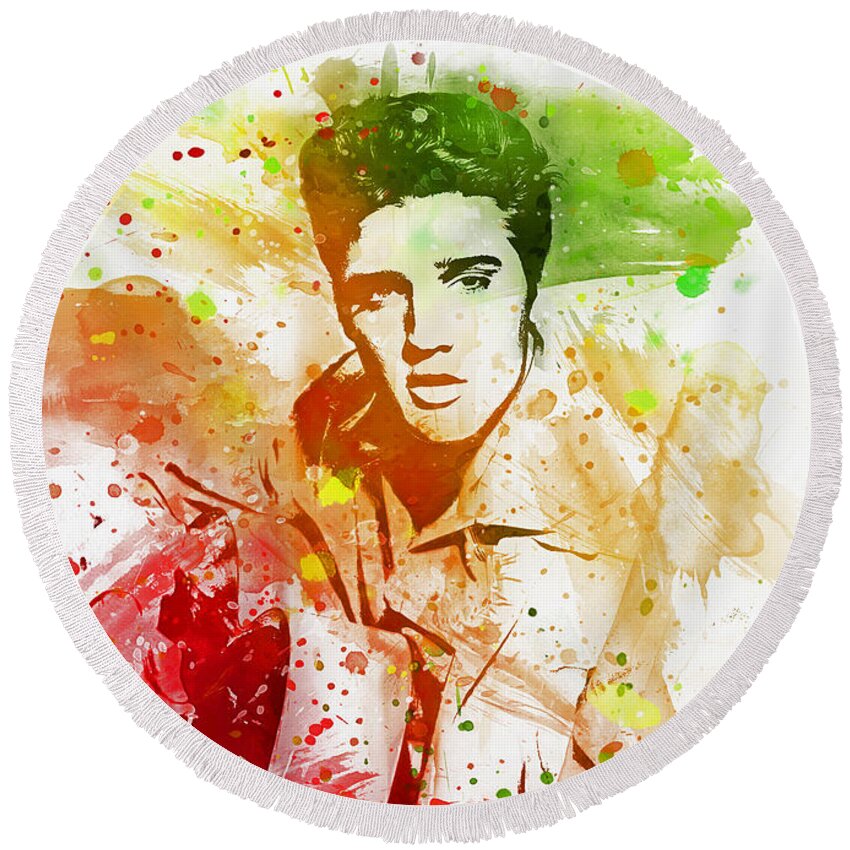 Presley Round Beach Towel featuring the digital art Elvis by Ian Mitchell