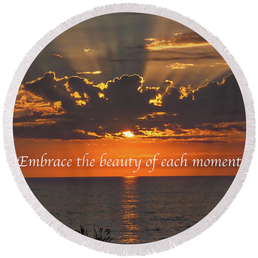Ocean Round Beach Towel featuring the digital art Embrace The Moment by Kirt Tisdale