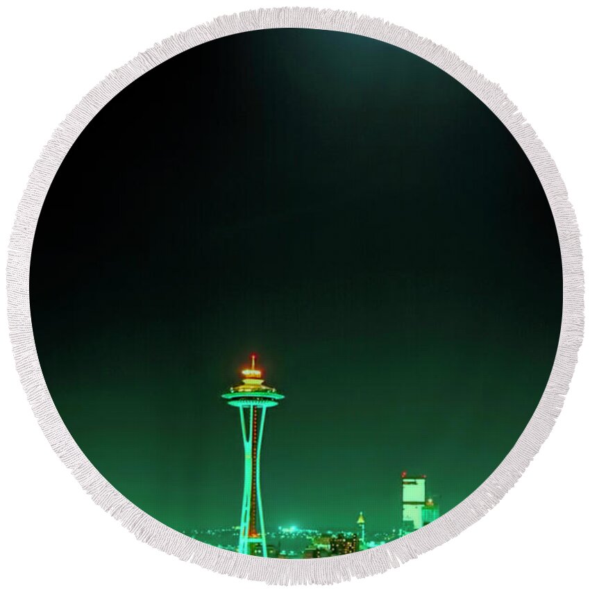 Seattle Round Beach Towel featuring the photograph Emerald City Seattle by Cathy Anderson