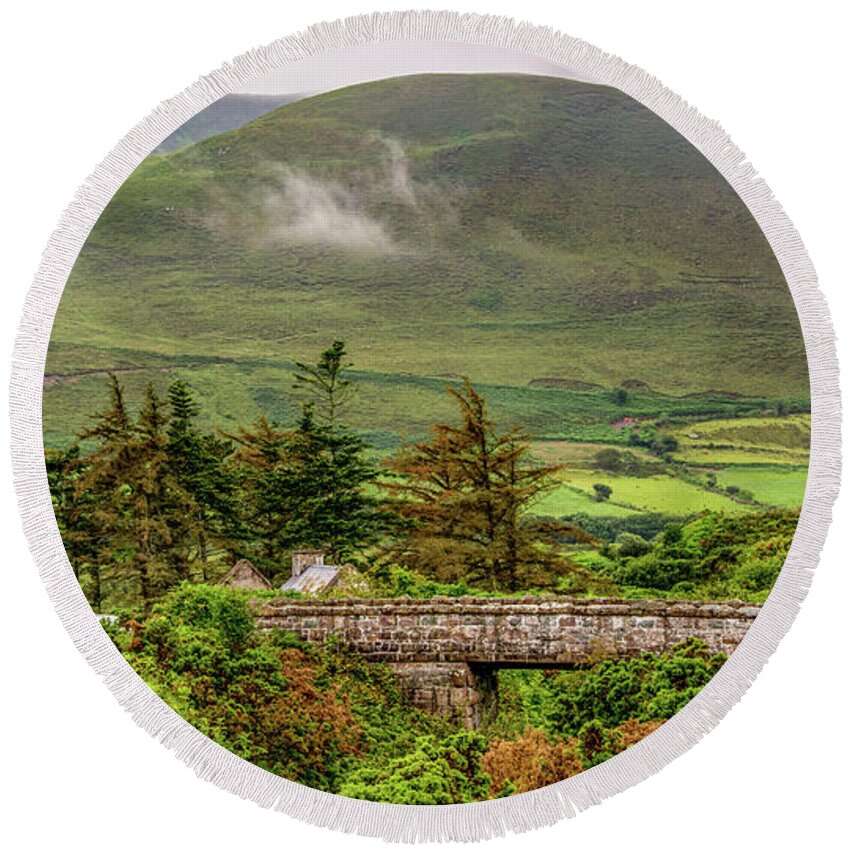 Ireland Round Beach Towel featuring the photograph Emerald Isle Countryside by Marcy Wielfaert