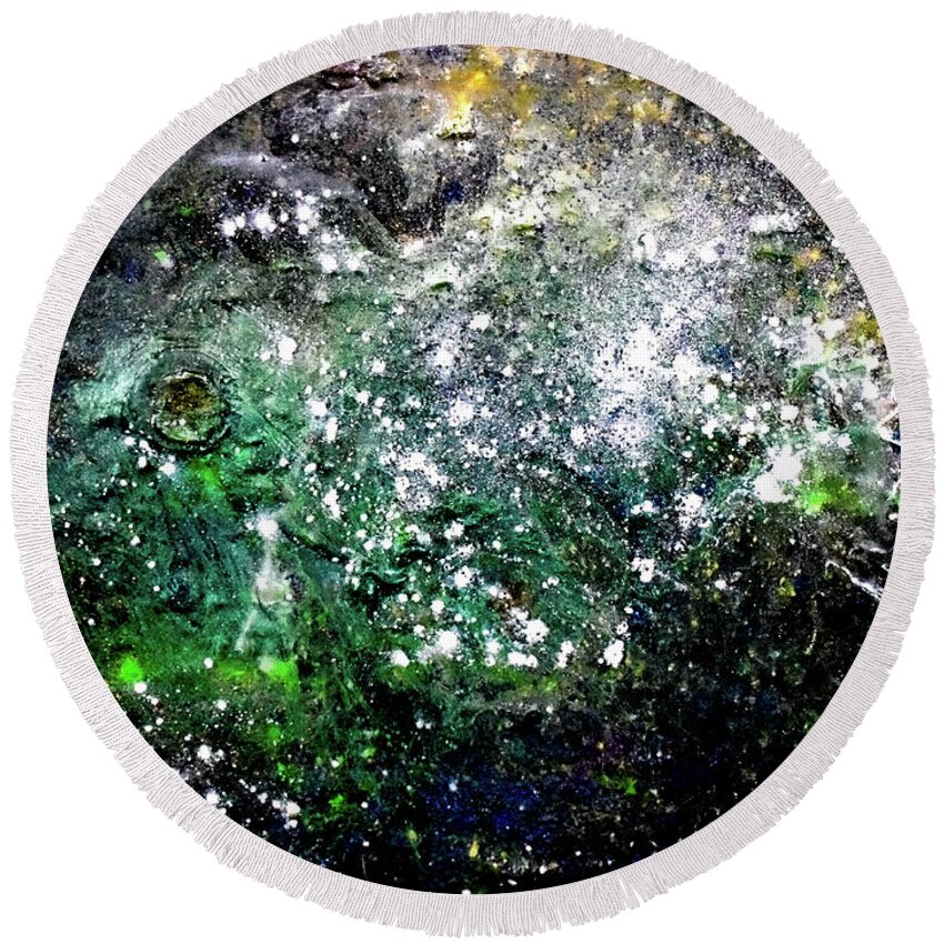 Space Round Beach Towel featuring the photograph Emerald Nebula by Patsy Evans - Alchemist Artist