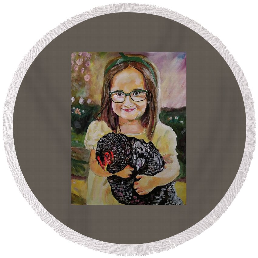 Little Girl Round Beach Towel featuring the painting Emma Kate by Mike Benton