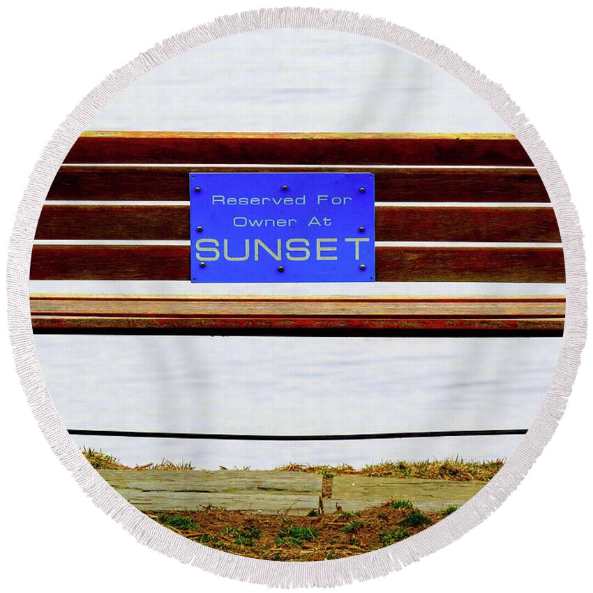 Bench Round Beach Towel featuring the photograph Empty Bench Waiting for Sunset by Linda Stern