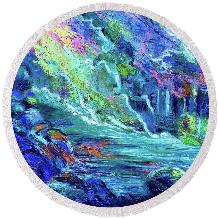Textured Oil Painting Round Beach Towel featuring the painting Enchanted Glen by Polly Castor