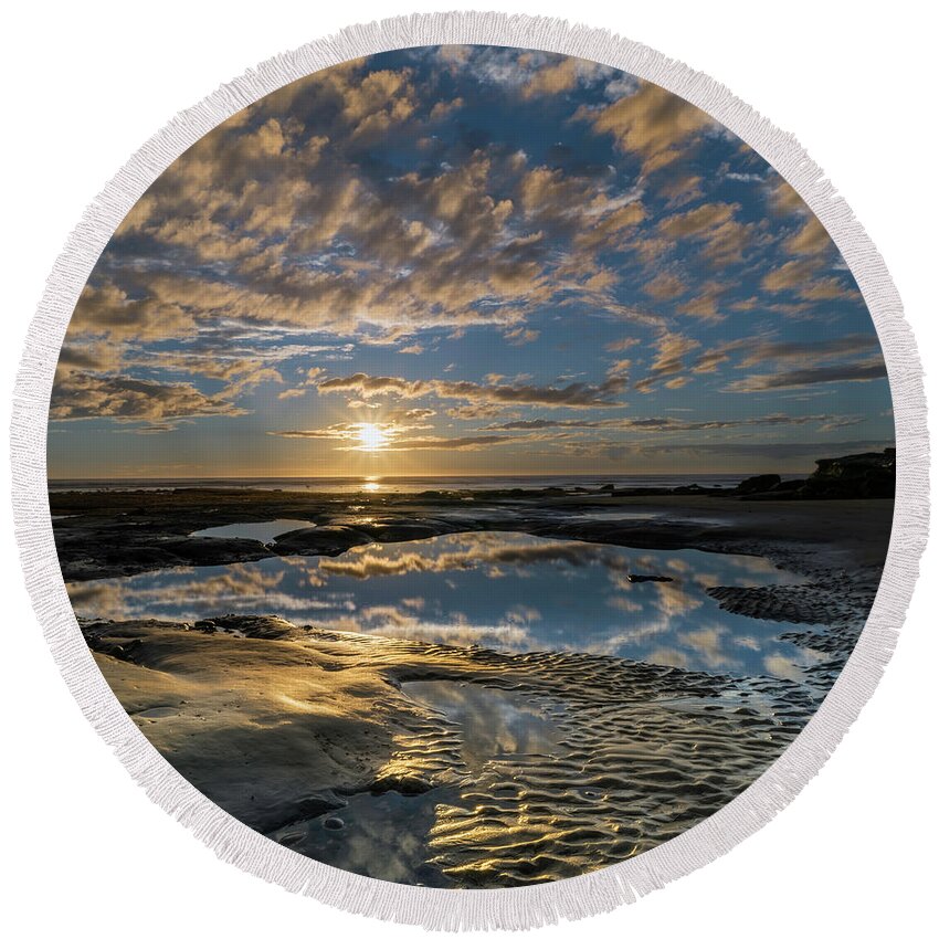 Ocean Round Beach Towel featuring the photograph Encinitas Sunset Square Format by Larry Marshall