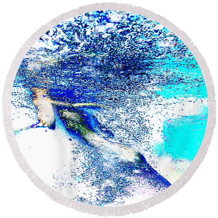 Underwater Round Beach Towel featuring the digital art Engulfed in a Curning Bubble Mass by Leo Malboeuf