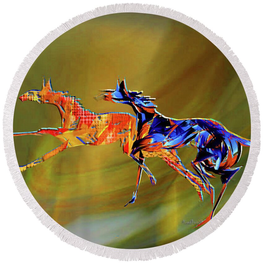 Horses Round Beach Towel featuring the digital art Escape to the Wild by Asok Mukhopadhyay
