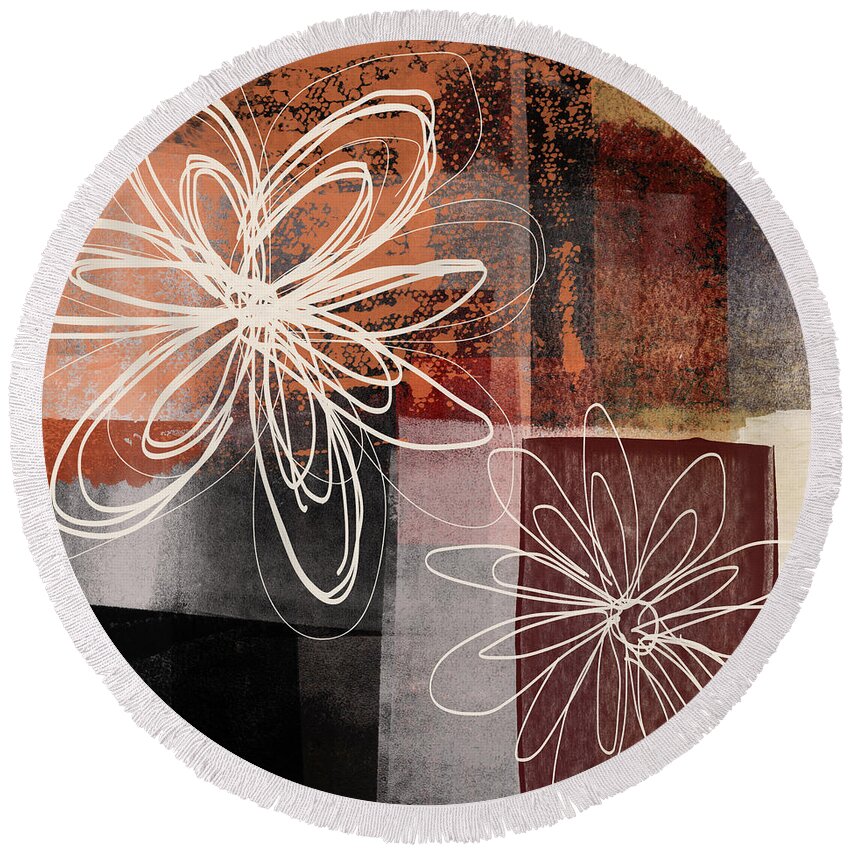 Flower Round Beach Towel featuring the mixed media Espresso Flower 2- Art by Linda Woods by Linda Woods