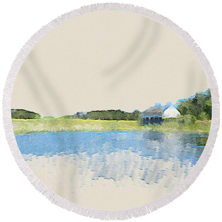 Photoshopped Photo/ Watercolor Brushes Round Beach Towel featuring the digital art Essex Massachusetts #1 by Steve Glines