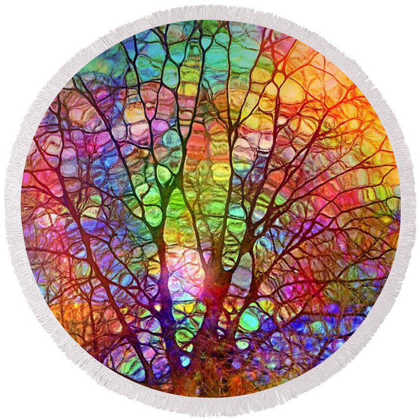 Tree Round Beach Towel featuring the digital art Even the Tree is Glass on the Inside by Tara Turner