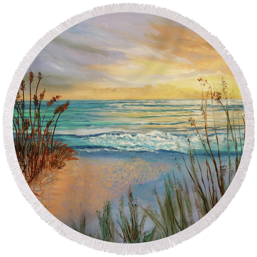 Seascape Round Beach Towel featuring the painting Evening at the Beach by Carole Sluski