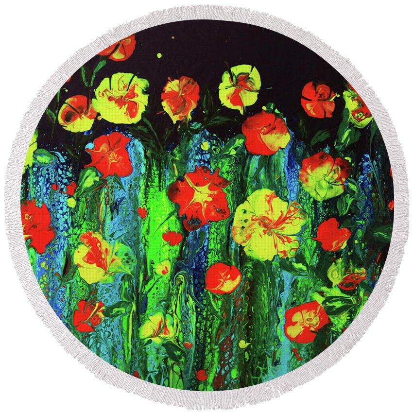 Evening Round Beach Towel featuring the painting Evening Flower Garden by Jeanette French