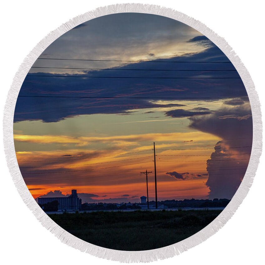 Nebraskasc Round Beach Towel featuring the photograph Evening Supercell and Lightning 025 by Dale Kaminski