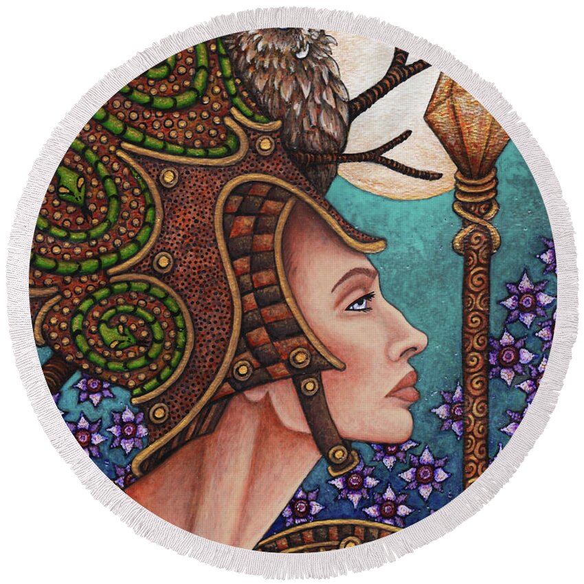 Portrait Round Beach Towel featuring the painting Exalted Beauty Athena by Amy E Fraser