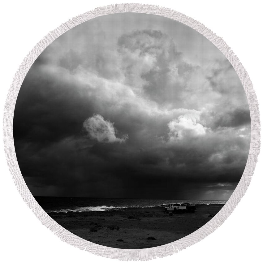 Storm Round Beach Towel featuring the photograph Waiting for the Storm by Alina Oswald