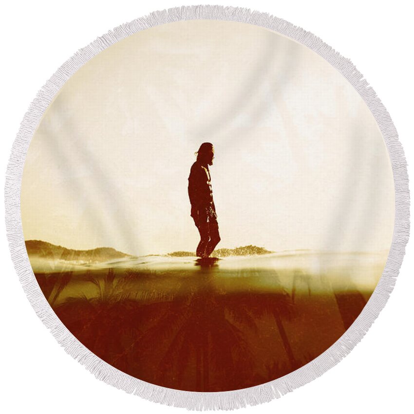 Surfing Round Beach Towel featuring the photograph Face The Sun 2 by Nik West
