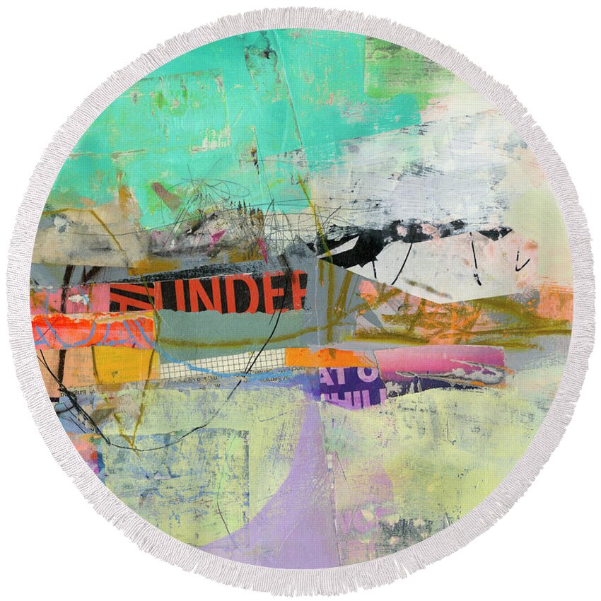 Abstract Art Round Beach Towel featuring the painting Fact Check #1 by Jane Davies