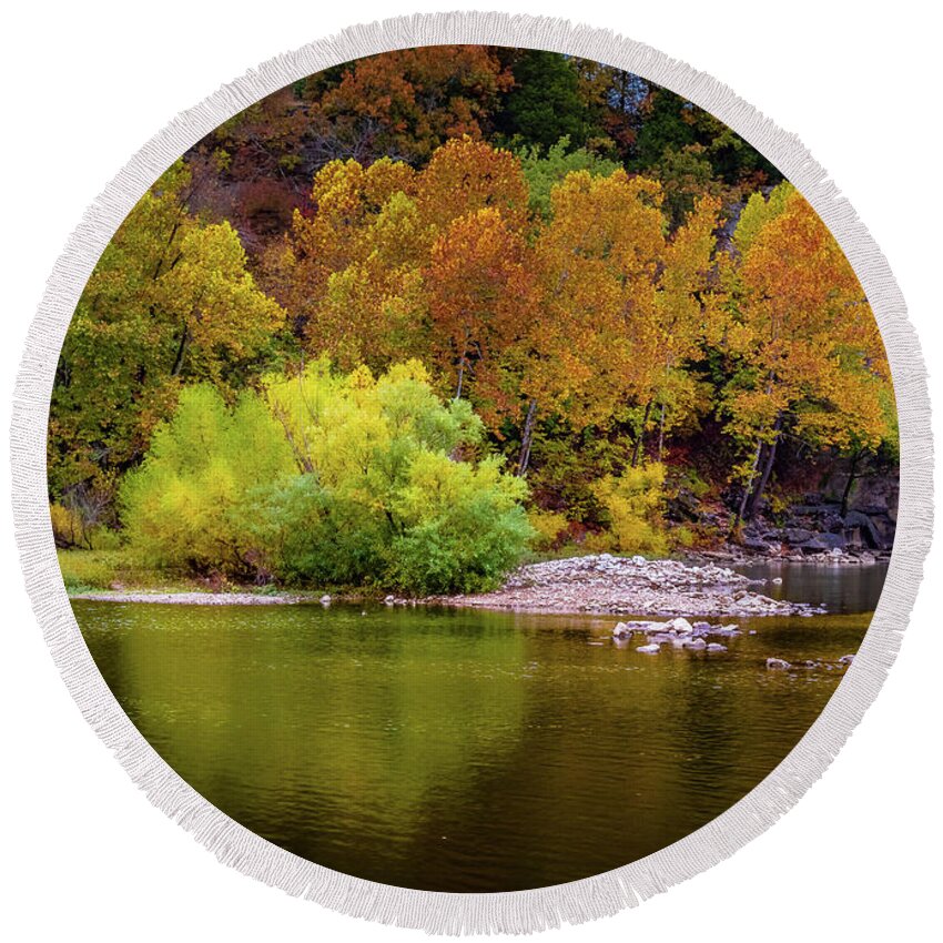 Fall Round Beach Towel featuring the photograph Fall Colors of the Ozarks by Allin Sorenson