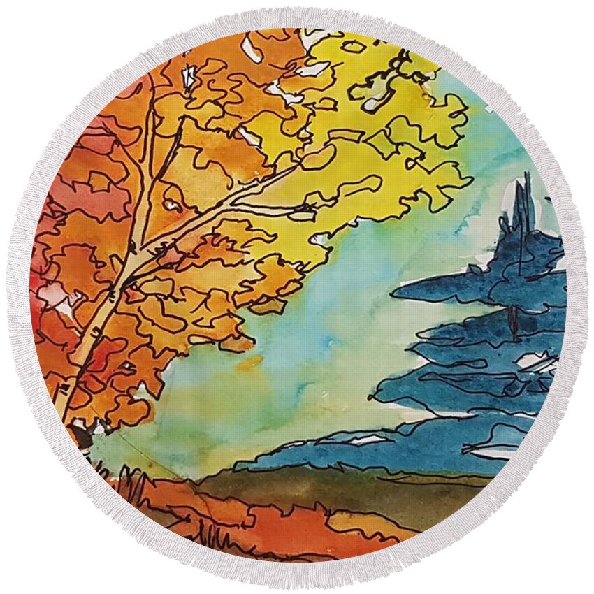 Fall Round Beach Towel featuring the painting Fall Colors by Petra Burgmann