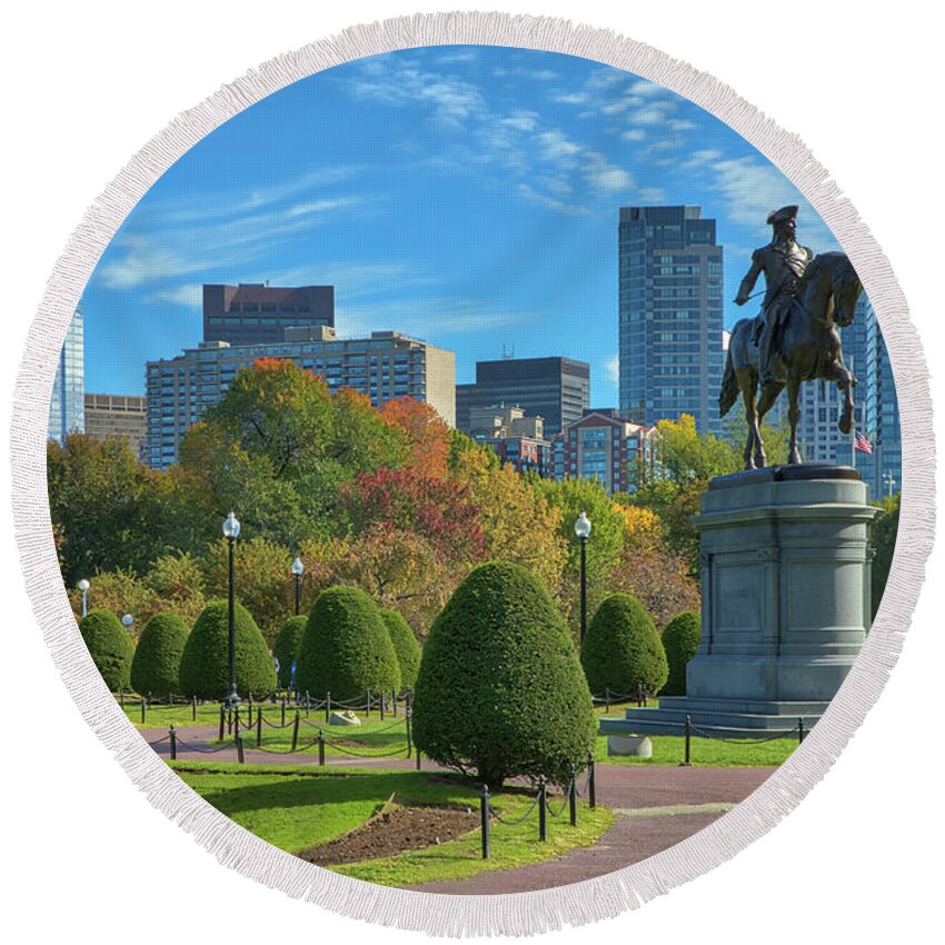 Boston Fall Foliage Round Beach Towel featuring the photograph Fall Foliage Colors at the Boston Public Garden by Juergen Roth