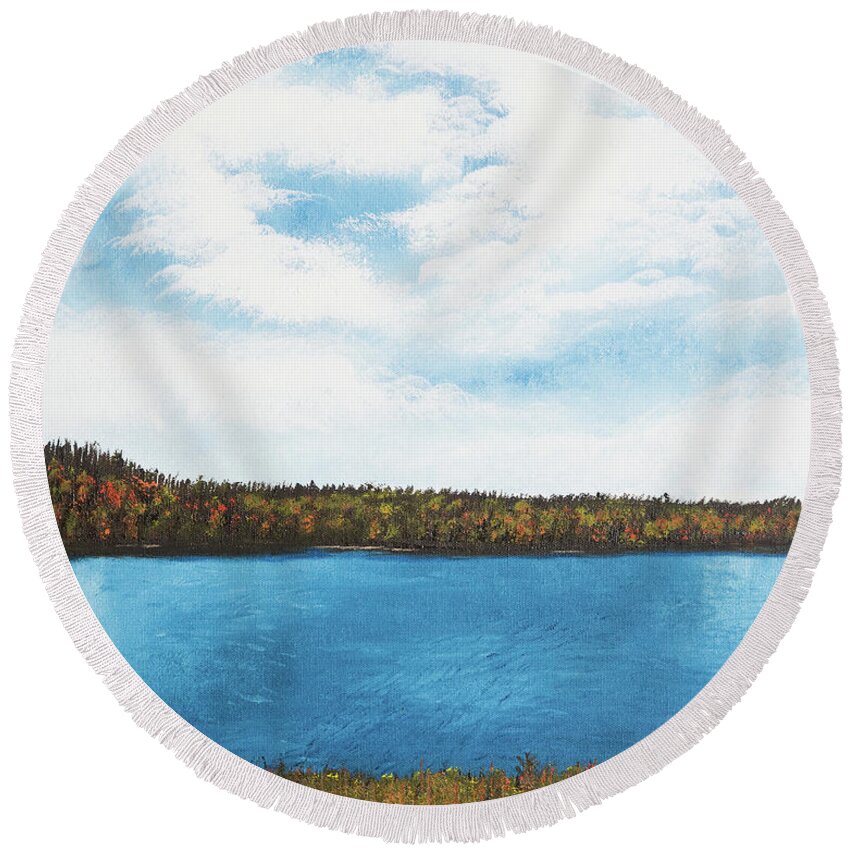 Landscape Round Beach Towel featuring the painting Fall In Itasca by Gabrielle Munoz